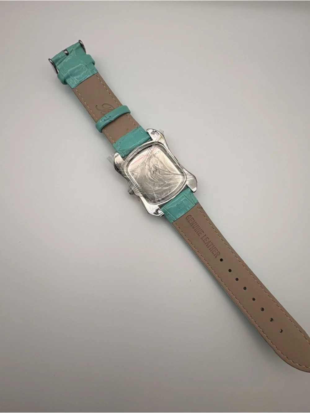 NWT Burgi Aqua Rhinestone Dial Faux‎ Crocodile Band Women's Watch